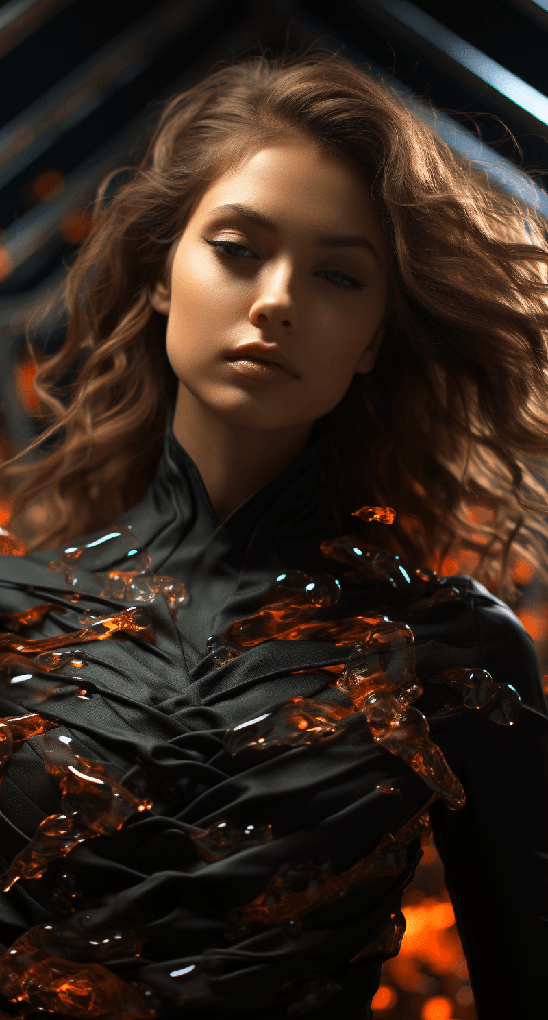 AI generated: a woman is makeup and wearing a body suit, in the style of ray collins, thiago valdi, snapshot reali...