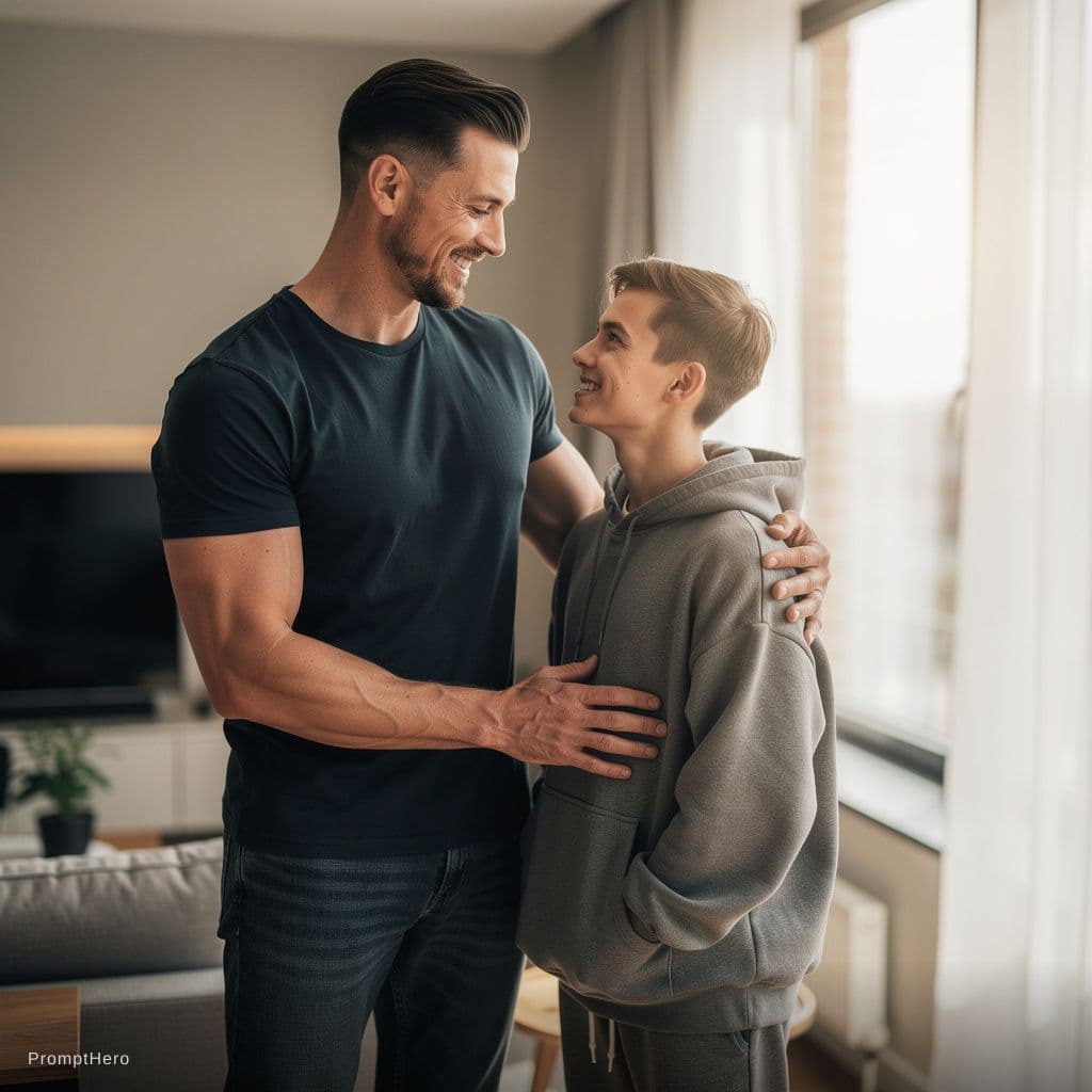 AI generated: A realistic image/porn scene. NSFW gay. 2 men having sex: a super tall man and a very short boy. The...