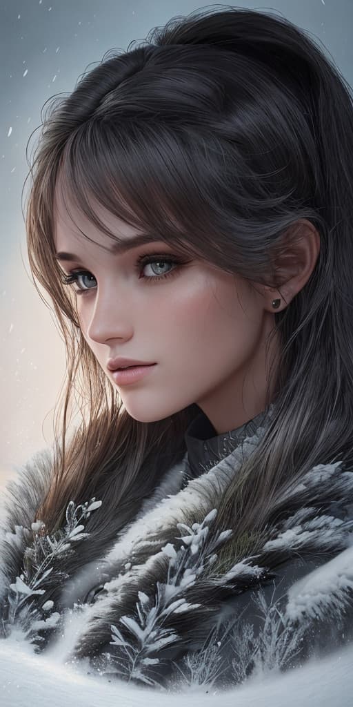 AI generated: A portrait of a Winter Wildling, fur pelt coat, cinematic themes of fantasy, dreamlike quality, hero...