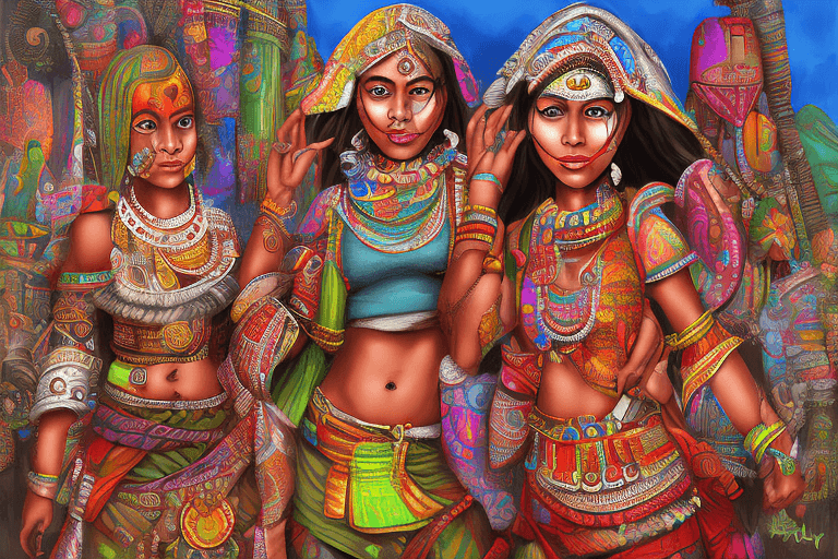 AI generated: tribal market India digital art