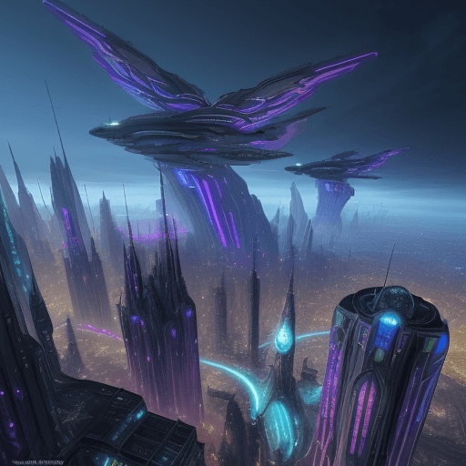 AI generated: fantasy, sci-fi, eine riesige stadt in der zukunft, farbenfroh, riesige moderne gebäude, viele flieg...