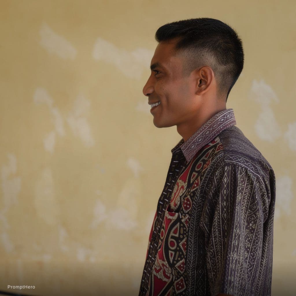 AI generated: Male, side view, slight smile, shot on a Canon A7 III --no freckles --chaos 75 --ar 1:2 --raw --prof...