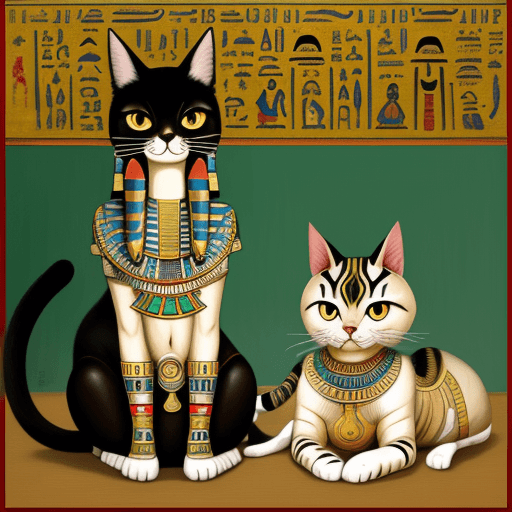 AI generated: a egyptian cat, Dong Ho painting style