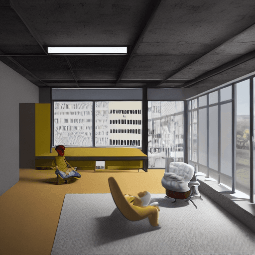 AI generated: Hyper realistic homer simpson, daylight, indirect lighting, AD magazine, Frank Lloyd, Eames, Mies va...