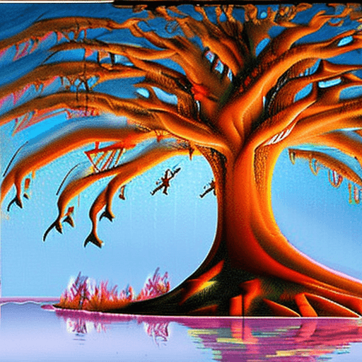 AI generated: mystical Sky Island, in mid-air, a colossal withered tree, Unveil the secrets hidden in the sky, by ...