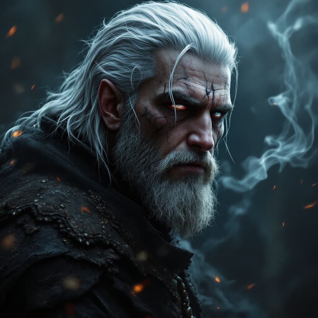 AI generated: The witcher, Geralt of Rivia, apocalypse by cigarettes after war, Riot Games League of Legends , Wor...
