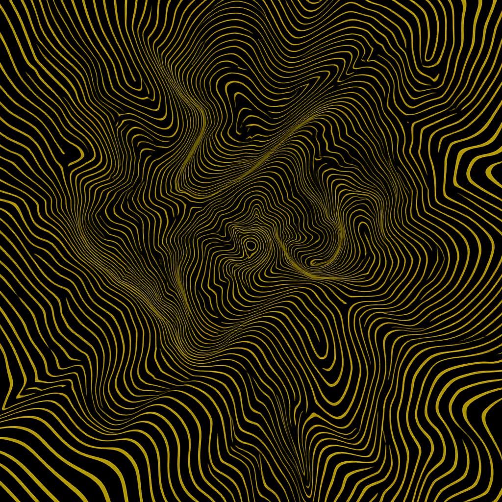 AI generated: An abstract psychedelic pattern made of smooth, wavy yellow lines on a transparent or black backgrou...