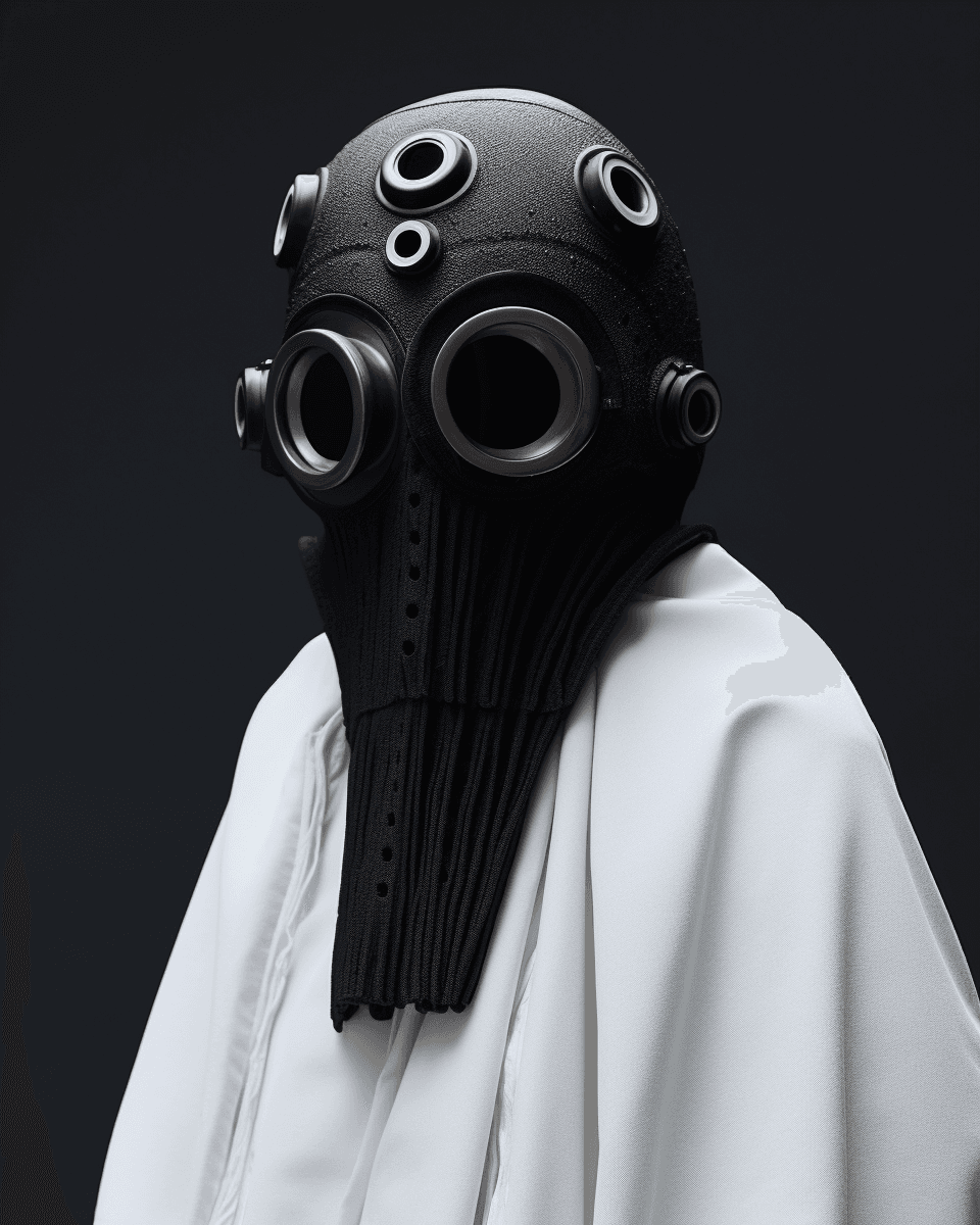 AI generated: a close up of a person wearing a gas mask, by Andrei Kolkoutine, trending on polycount, neo-dada, fu...