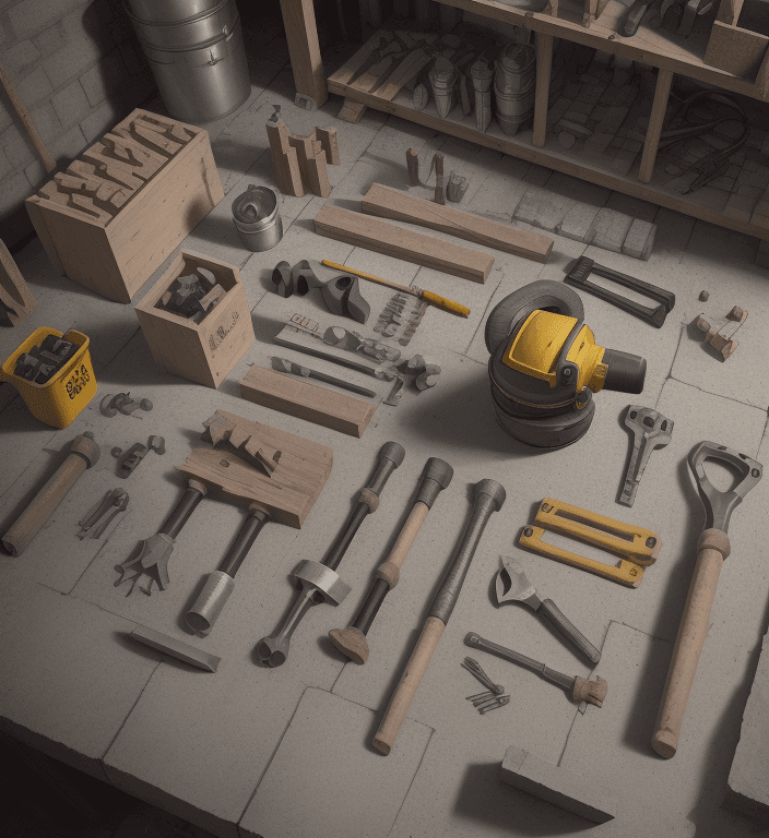 AI generated: Knolling of construction tools (masonry) from the 60s, photoreal --s 750, hyper realistic, in 8k qua...