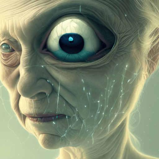 AI generated: a creepy old woman makes scary faces at the camera, in the style of video glitches, john harris, nar...