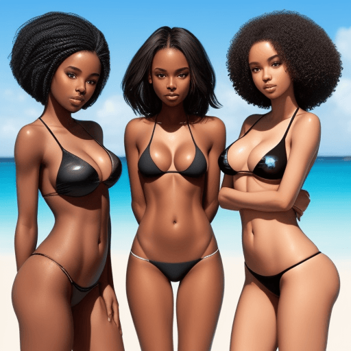AI generated: three beautiful black girls in bikinis