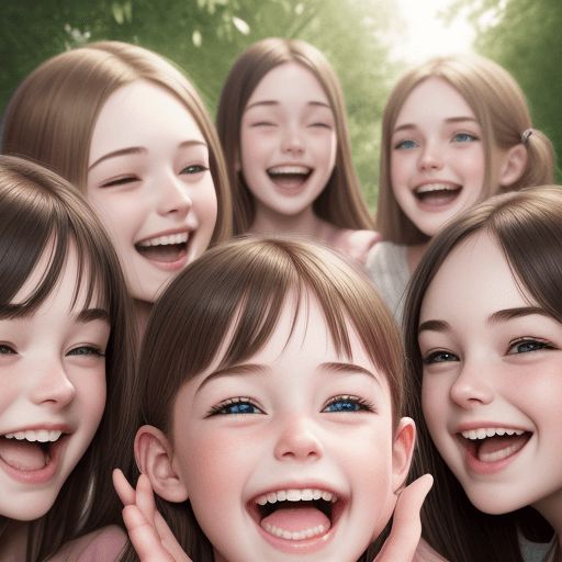 AI generated: Hyper realistic photo, 6 young girls laugh front a man with a small penis