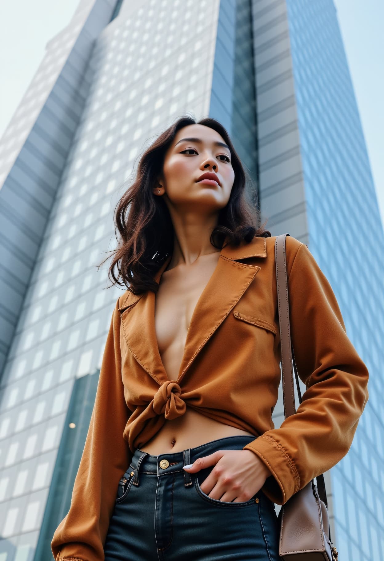 AI generated: street photography, deconstucivist Fashion waist up photo of a 24 year old Yupik-Chamorro female eff...