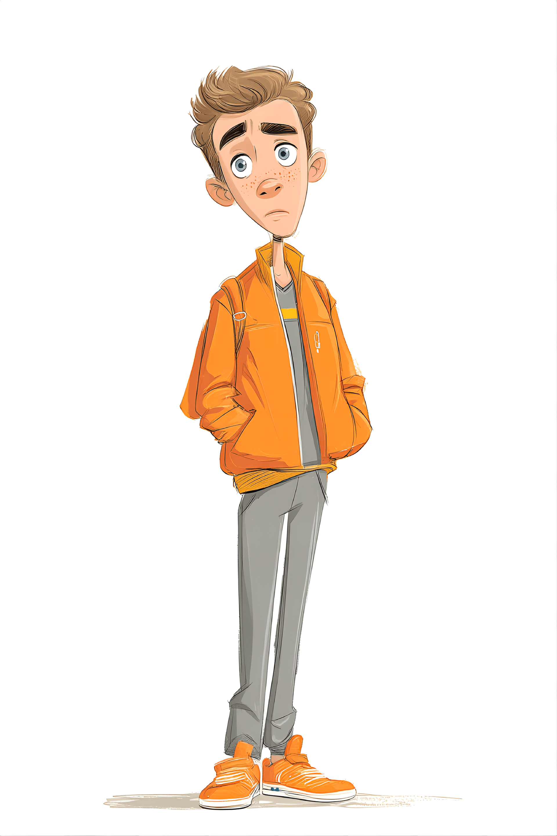 AI generated: funny caricature, futuristic student character caricature, young caucasian male, 18 years old, neat ...