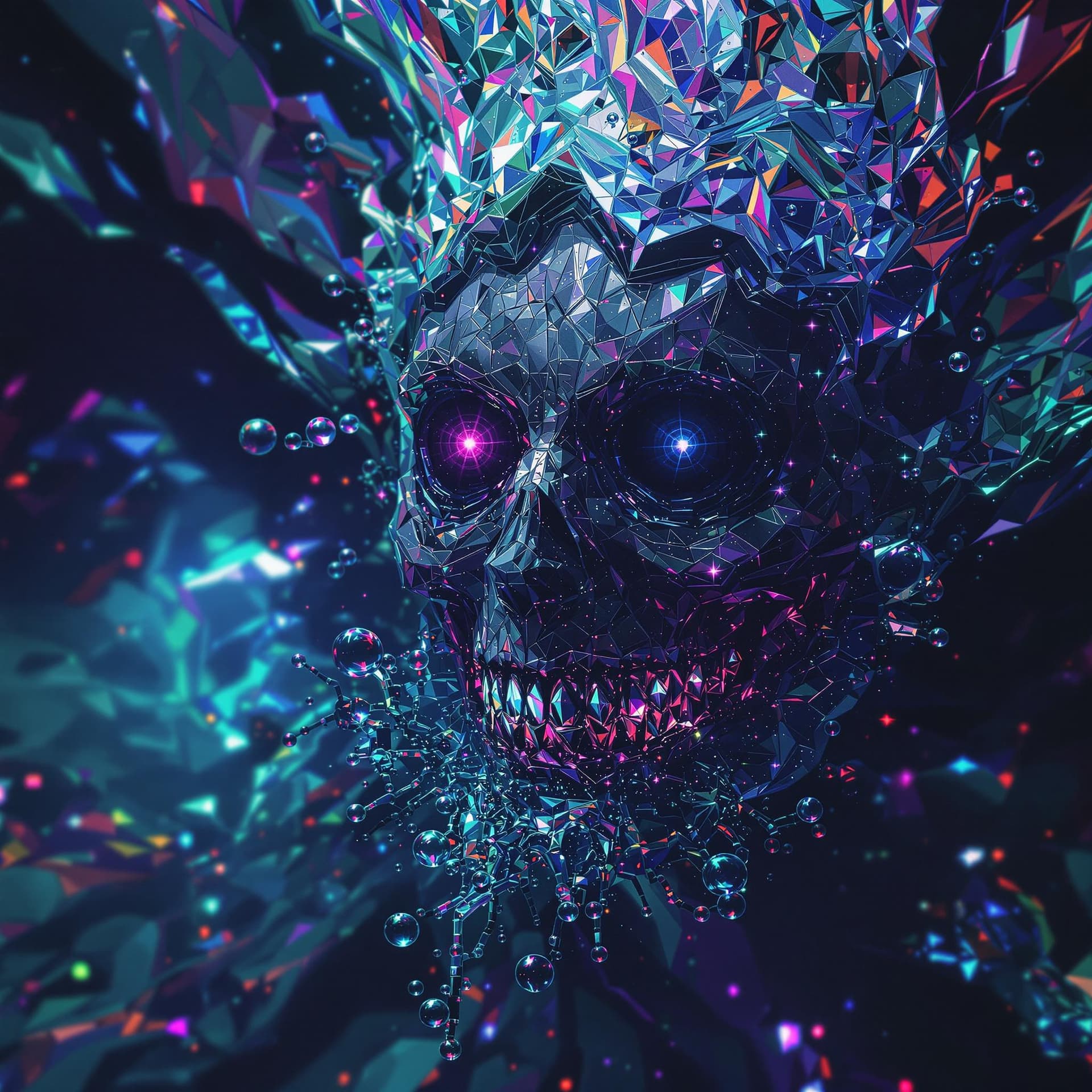 AI generated: abyssopelagic heretic, sinister sly smile bubble escapade, doomed user, glitch art in oceanic 3d tec...