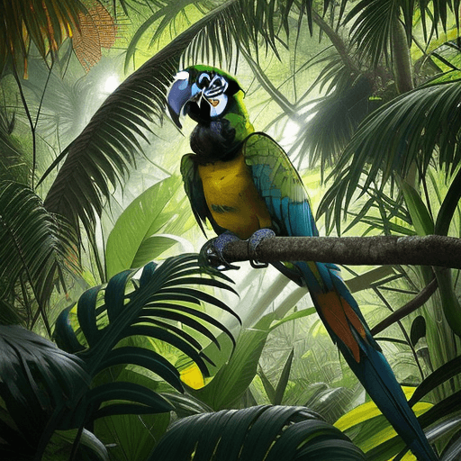 AI generated: Imagine a dense Brazilian tropical rainforest where sunlight filters through the lush green canopy. ...