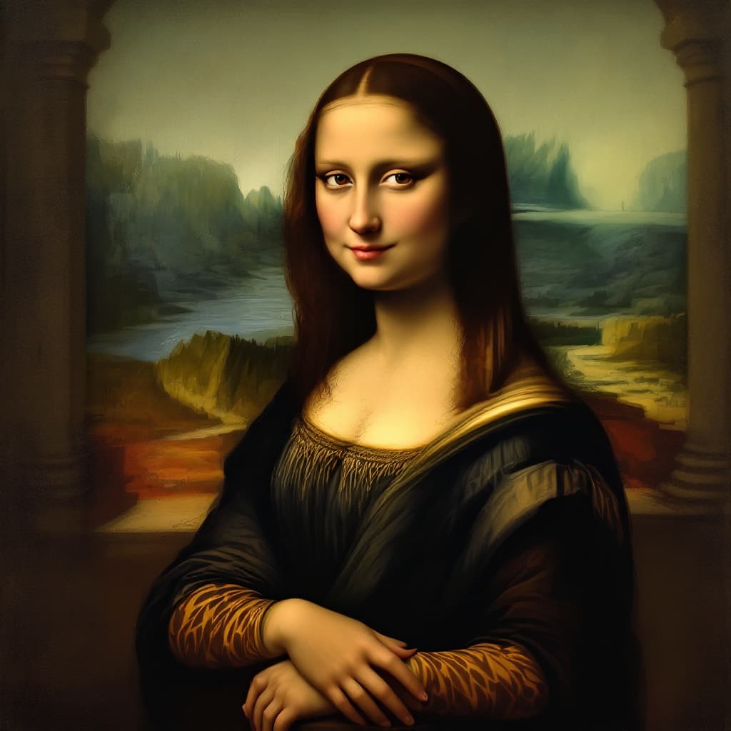 AI generated: a painting of a Mona Lisa, in the style of disney animation, pre-world war ii school of paris, 32k u...