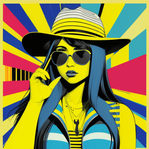 AI generated: an illustration of a girl wearing sunglasses and hat, in the style of mike deodato, bold and colorfu...