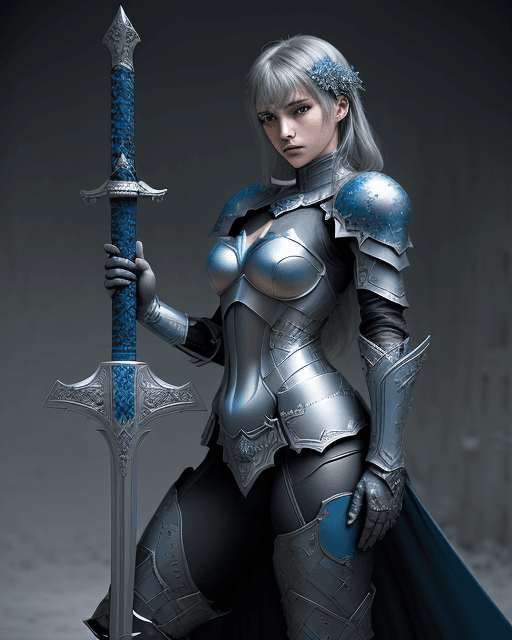 AI generated: dark knight in white armor with a sword, in the style of dark gray and azure, elaborate artistic env...