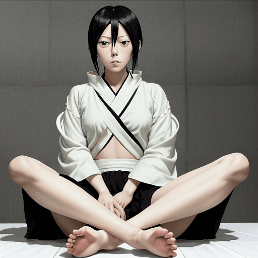 AI generated: masterpiece, RUKIA, bleach, black hair, feet, no bad toes, feet in front of camera, bored, sitting, ...