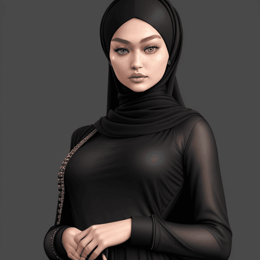 AI generated: Photo of an ultra realistic Gigi Hadid in black Hijab outfit, hyper realistic, extreme details.