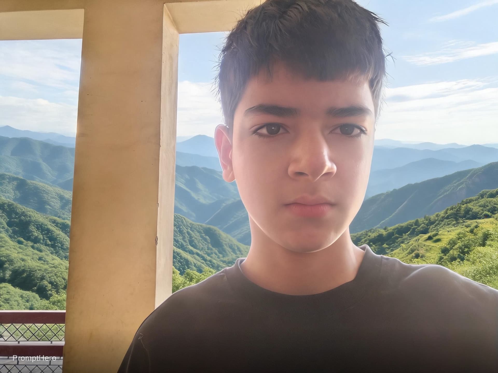 AI generated: In the background and like mountain sceneries and beautiful landscape and give the face if perfect l...