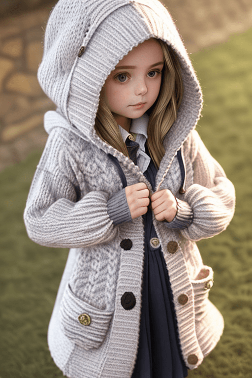 AI generated: 1girl Hooded knit cardigan with toggle closures