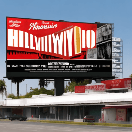 AI generated: A photorealistic billboard that mimics the Hollywood signboard with the text “PromptHero.”