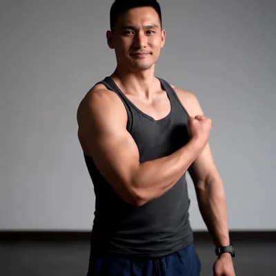 AI generated video: Flexing and smiling