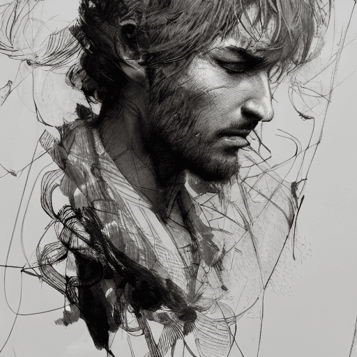 AI generated: portrait of renaud sechan, pen and ink, intricate line drawings, by craig mullins, ruan jia, kentaro...