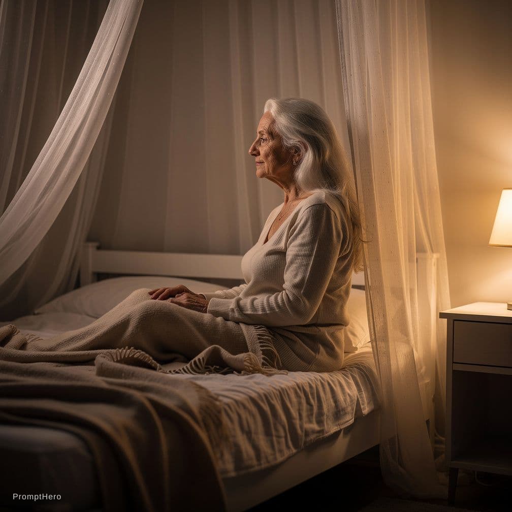 AI generated: A mature elderly woman (70+), long white hair, fully nude, large sagging breasts, soft wrinkled skin...