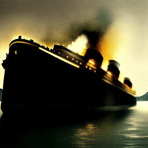 AI generated: High resolution photography von dem sinkenden Schiff Titanic Kollision Eisberg 