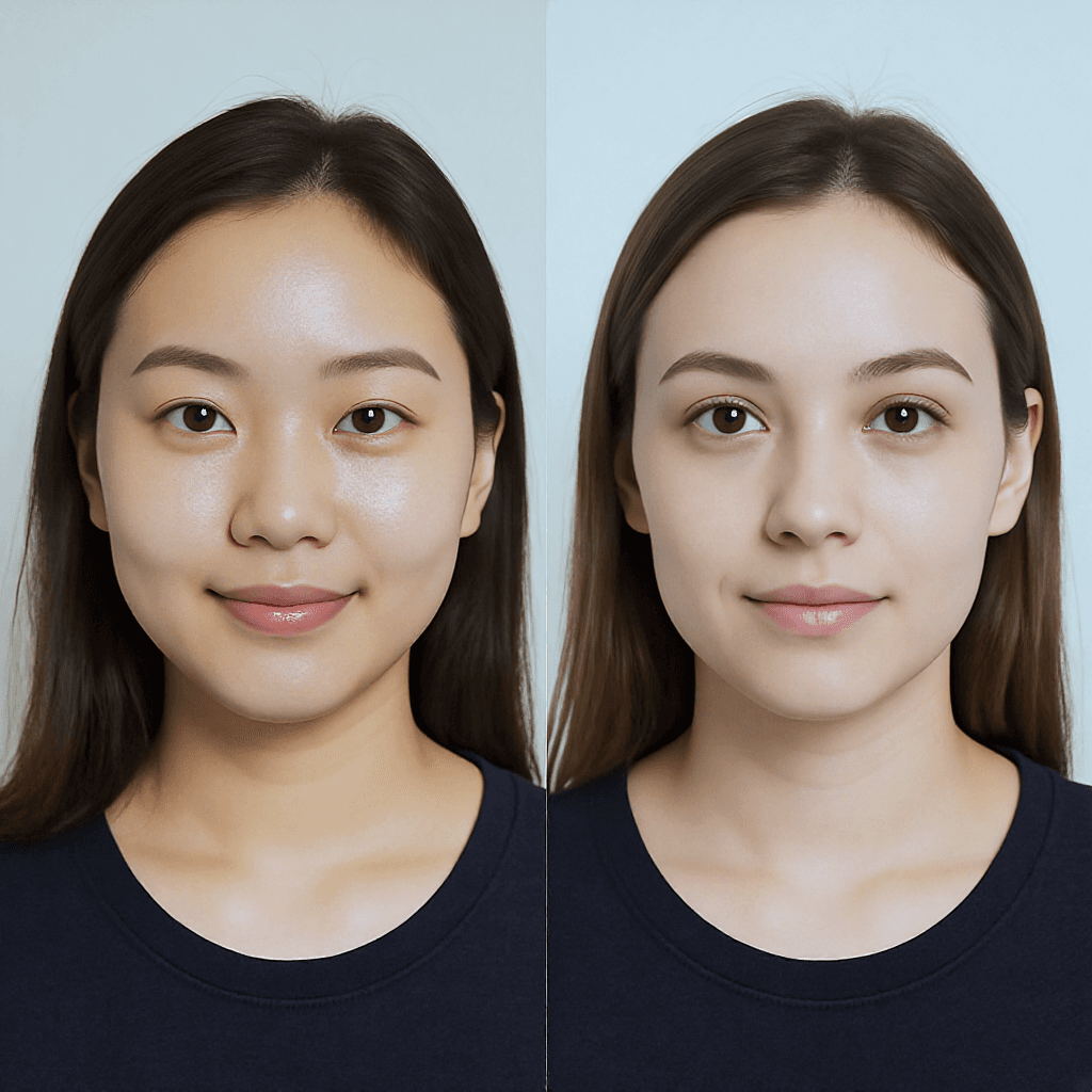 AI generated: I need you to create for me an image of a face that uses makeup and a face that doesn't use makeup....