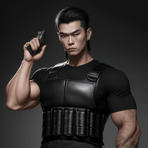 AI generated: top-quality、Top image quality、​masterpiece、male people((25-years old、 well-muscled、Black short-sleev...
