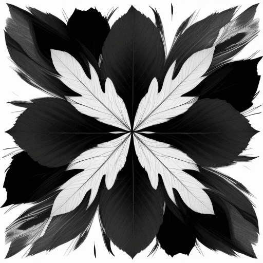 AI generated: An abstract portrayal two large leaves, masterfully blending black and white sketching with vivid co...