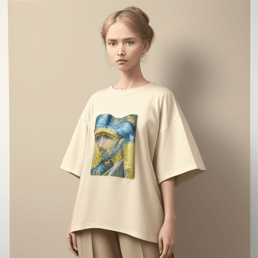 AI generated: In the visual representation, a woman stands against a neutral beige backdrop, radiating confidence ...