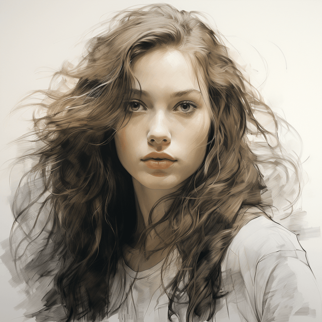 AI generated: a pencil sketch of a girl, with long hair, in the style of daz3d, hyper-detailed illustrations, emil...
