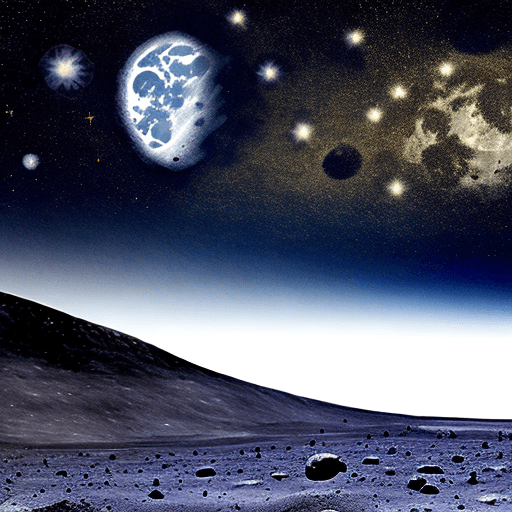 AI generated: landscape on the moon. stars in the background.
