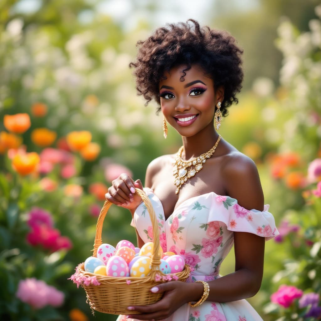 AI generated: A brown-skinned African American female inspired by Betty Boop, with short, curly hair and large, ex...