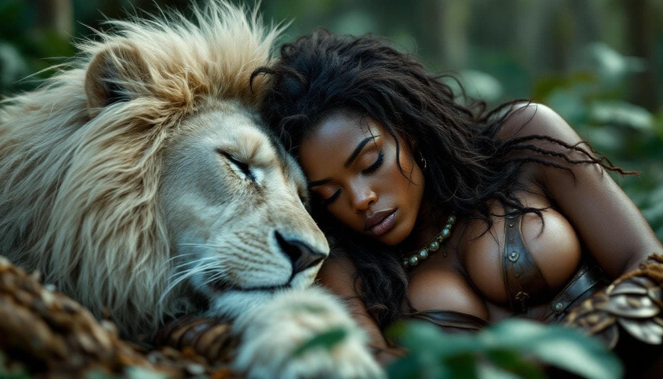 AI generated: img_1025. cdr Stunning image of a strong and beautiful black African warrioress with fierce brown ey...