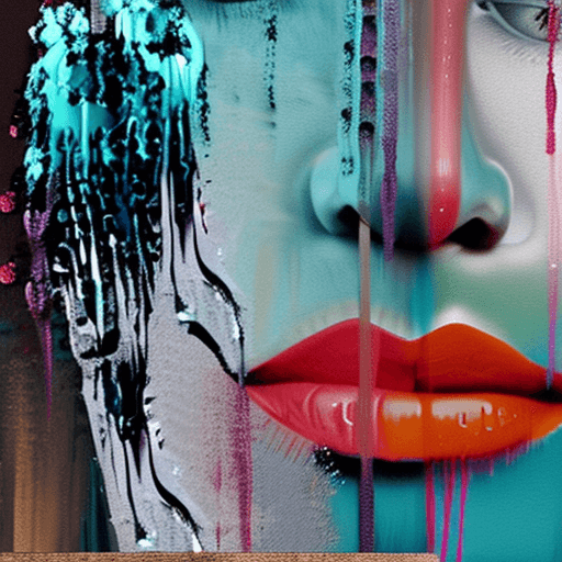 AI generated: Close up portrait, impasto technique, low angle, detailed eyes, detailed lips, gray teal and black a...