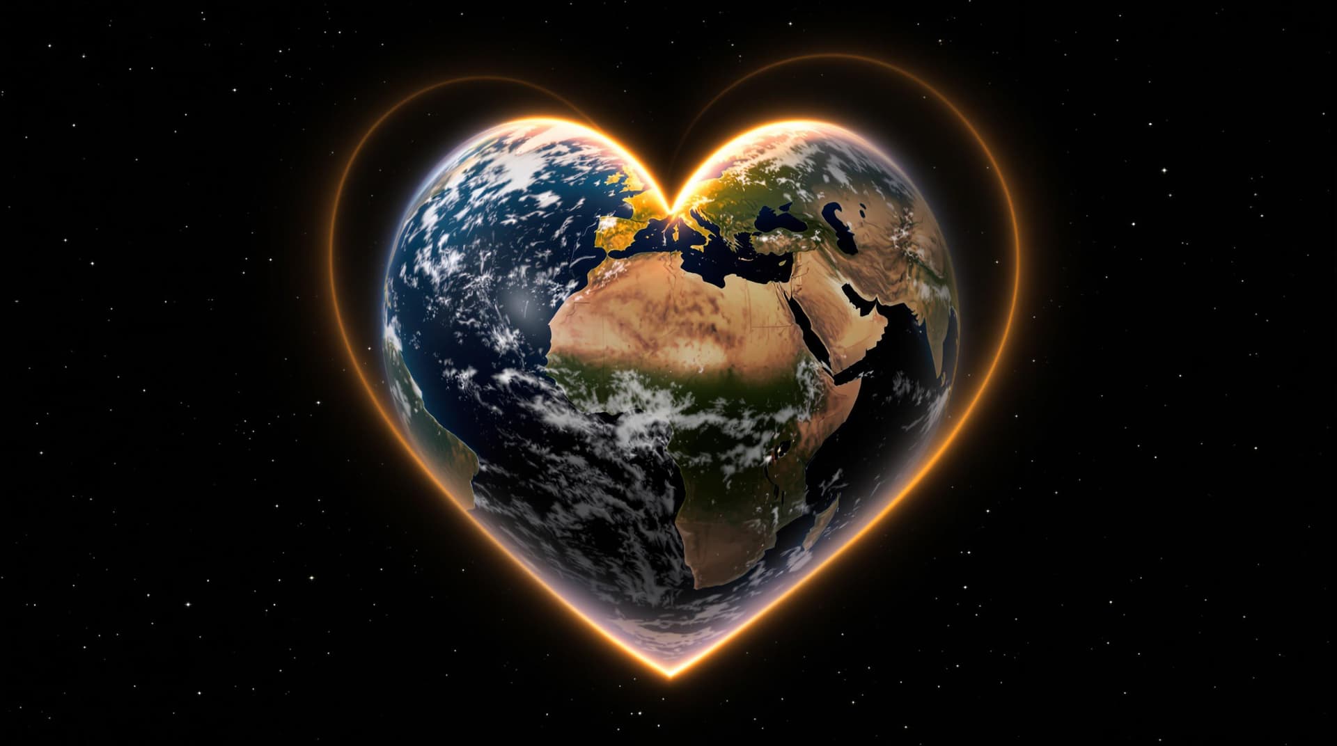 AI generated: A heart-shaped image of Earth, with the continents clearly visible, floating in space against a dark...