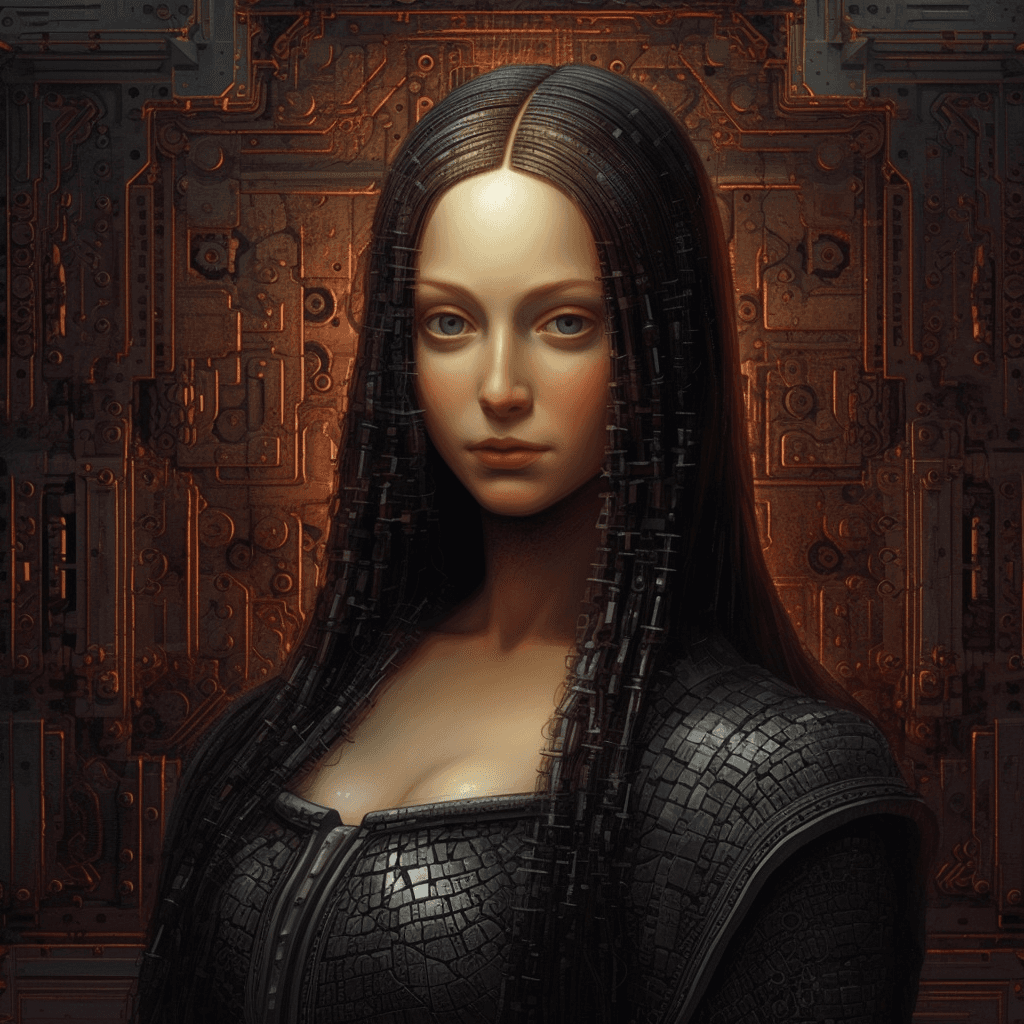 AI generated: Mona Lisa ,photorealistic ,high detailed ,Cyberpunk style 