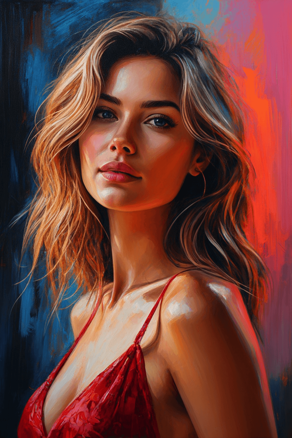 AI generated: A portrait of a young beautiful girl, smiling, Asymmetrical Cut hair style, fall dress, outdoor view...