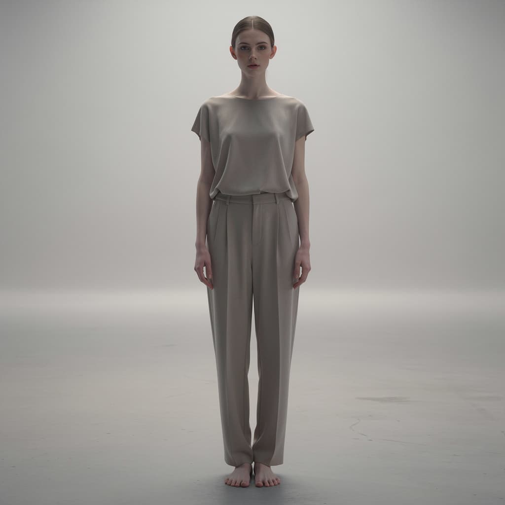 AI generated: androgynous human figure, slim elongated silhouette, full body,
standing still, calm neutral posture...