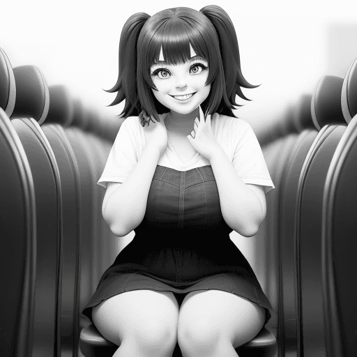 AI generated: Cartoon girl smiling, Anime cute, big beautiful eyes, fully seated, smile,{{{{{{black and white styl...