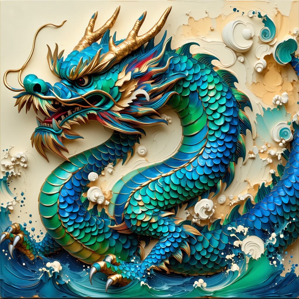 AI generated: magnifiscent dragon, Ebru Style