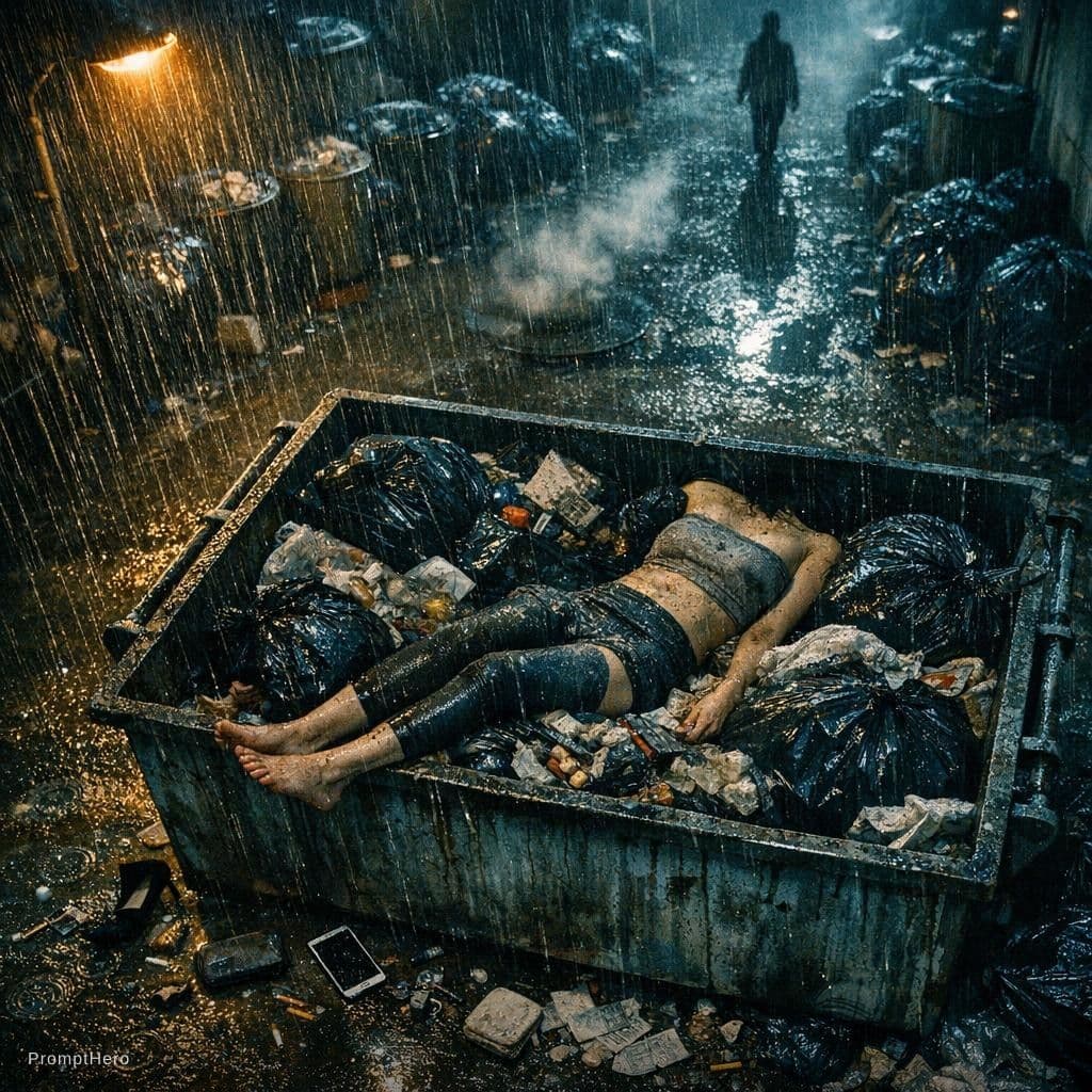 AI generated: A scene from a neo-noir horror crime thriller set in a landfill in a small provincial town in South ...