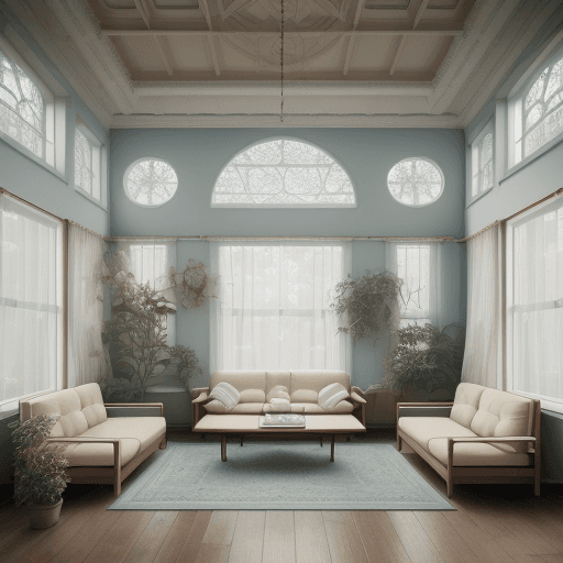 AI generated: High resolution photography interior design, dreamy sunken living room conversation pit, wooden floo...