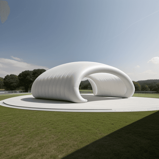 AI generated: high resolution, 8k, inflatable pavillion architecture concept, trendy, modern, futuristic, open fie...